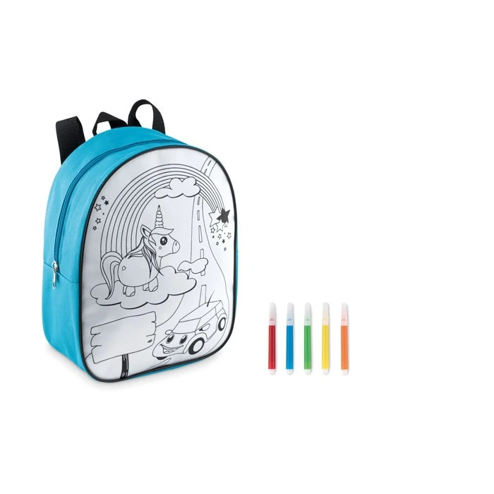 Backsketchy Turquoise Polyester Backpack Designed for Children to Color