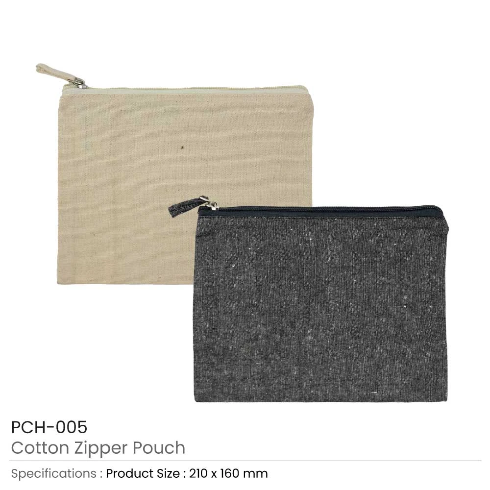 Multi-Purpose 6oz Cotton Zipper Pouch - Natural & Recycled Cotton