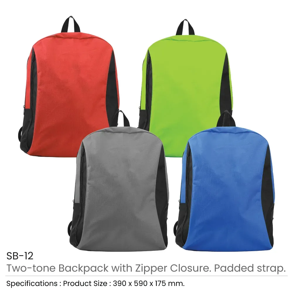 Two-Tone 600D Polyester Backpack with Front Zipper Pocket, Side Mesh Pocket & Padded Strap