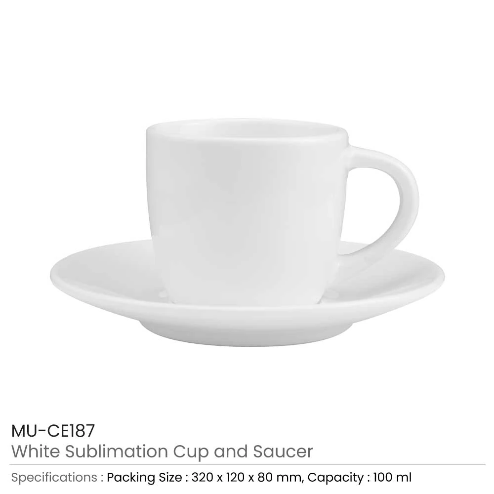 White Sublimation Ceramic Cup & Saucer Set - 100ml