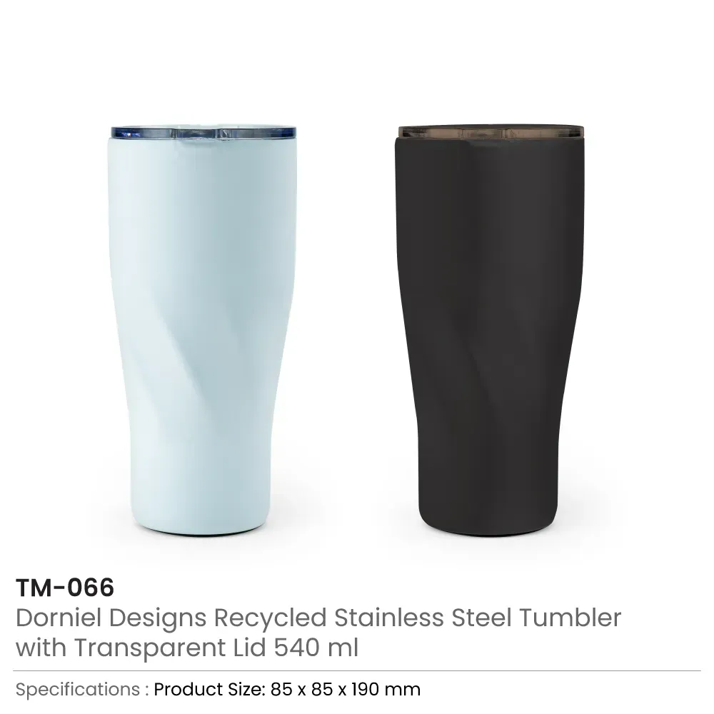 Dorniel Designs Tumblers with Transparent Lid, Recycled Stainless Steel - 540ml