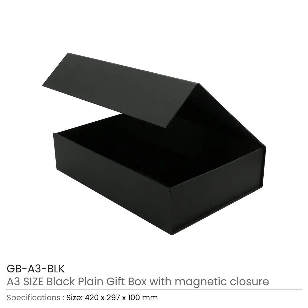 Black Plain Gift Box A3 Size with Magnetic Closure