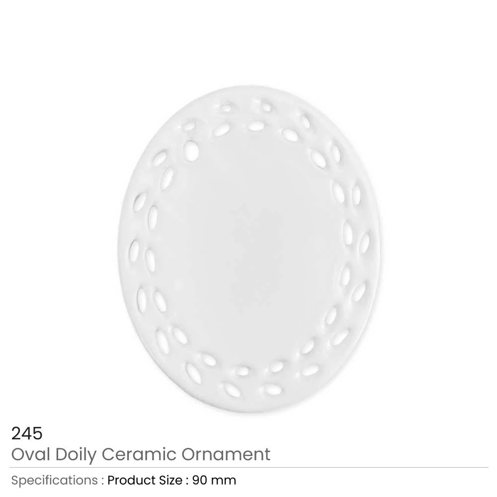 Oval Doily-Design Ceramic Ornament