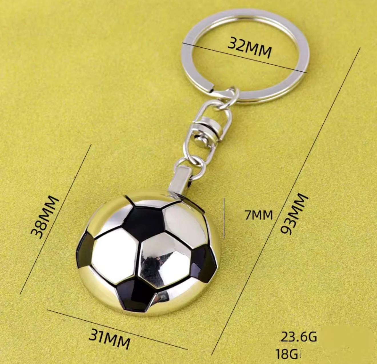 polished zinc-alloy soccer ball keychain featuring a classic half-sphere 3D design
