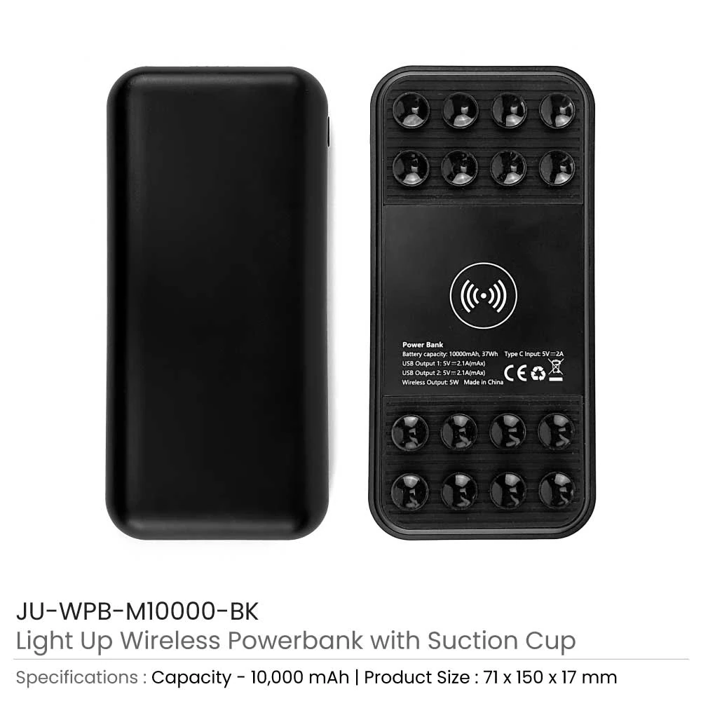 Light-Up Logo Wireless Powerbank with Suction Cups - 10000mAh, Type-C