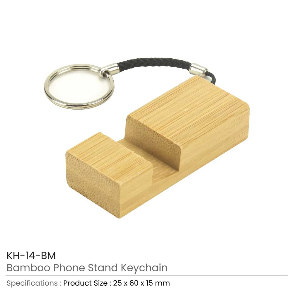 2-in-1 Bamboo Keychain & Phone Stand - Eco-Friendly