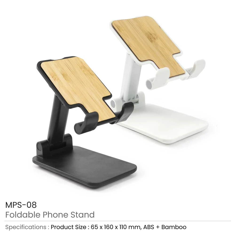 Adjustable Foldable Phone Stand - Bamboo & ABS, Height & Angle Adjustable