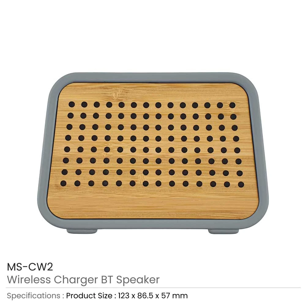Radio-Shaped Bamboo & Limestone Wireless Charger with Bluetooth Speaker - 5W