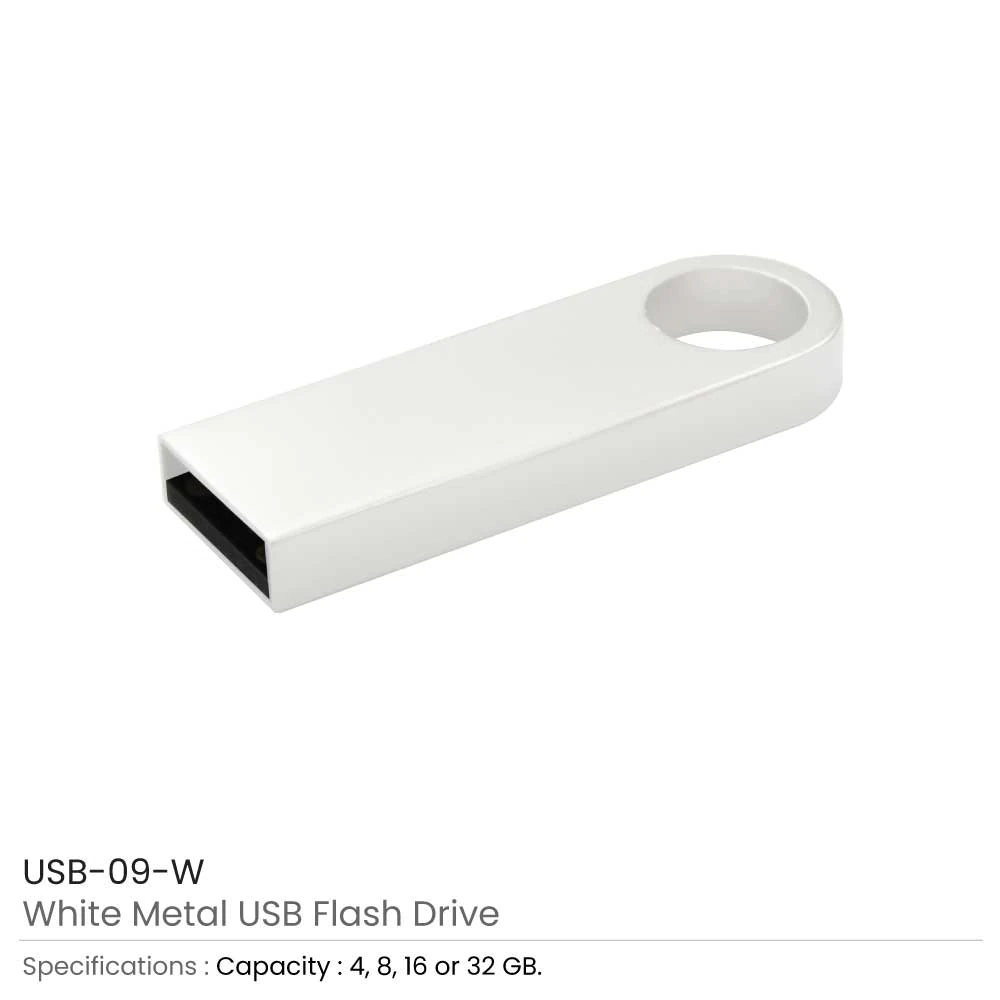 Metal USB Flash Drive - 4GB to 32GB, Gold/Silver/Black/White/Blue/Red, Laser Engraving