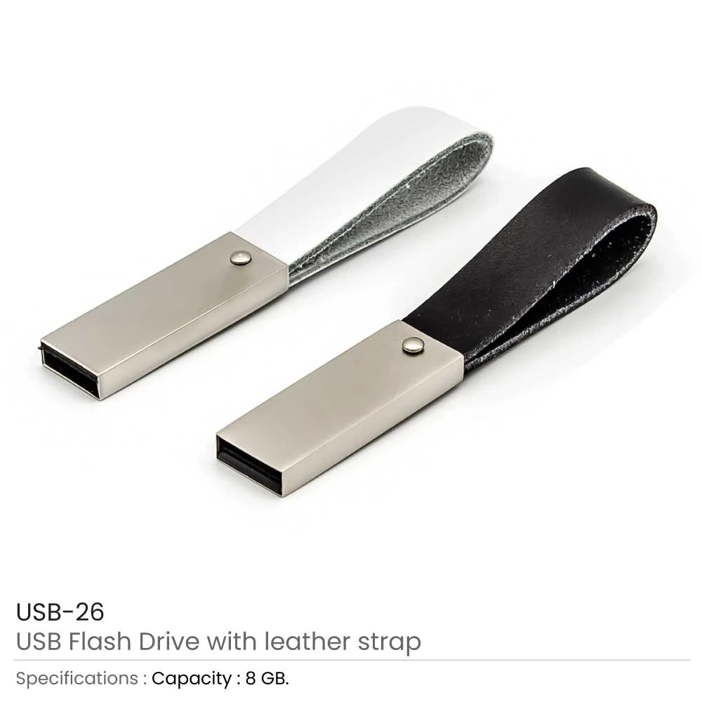 8GB USB Flash Drive with Leather Strap