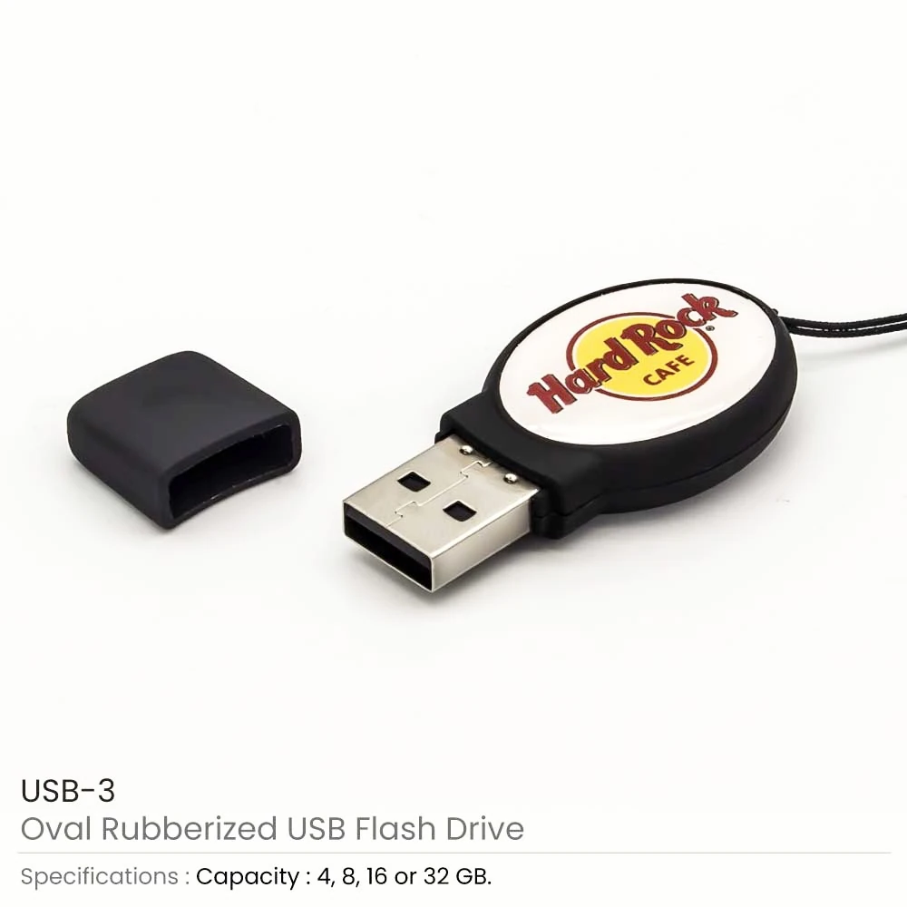 Oval Black Rubberized USB Flash Drive – Custom Logo