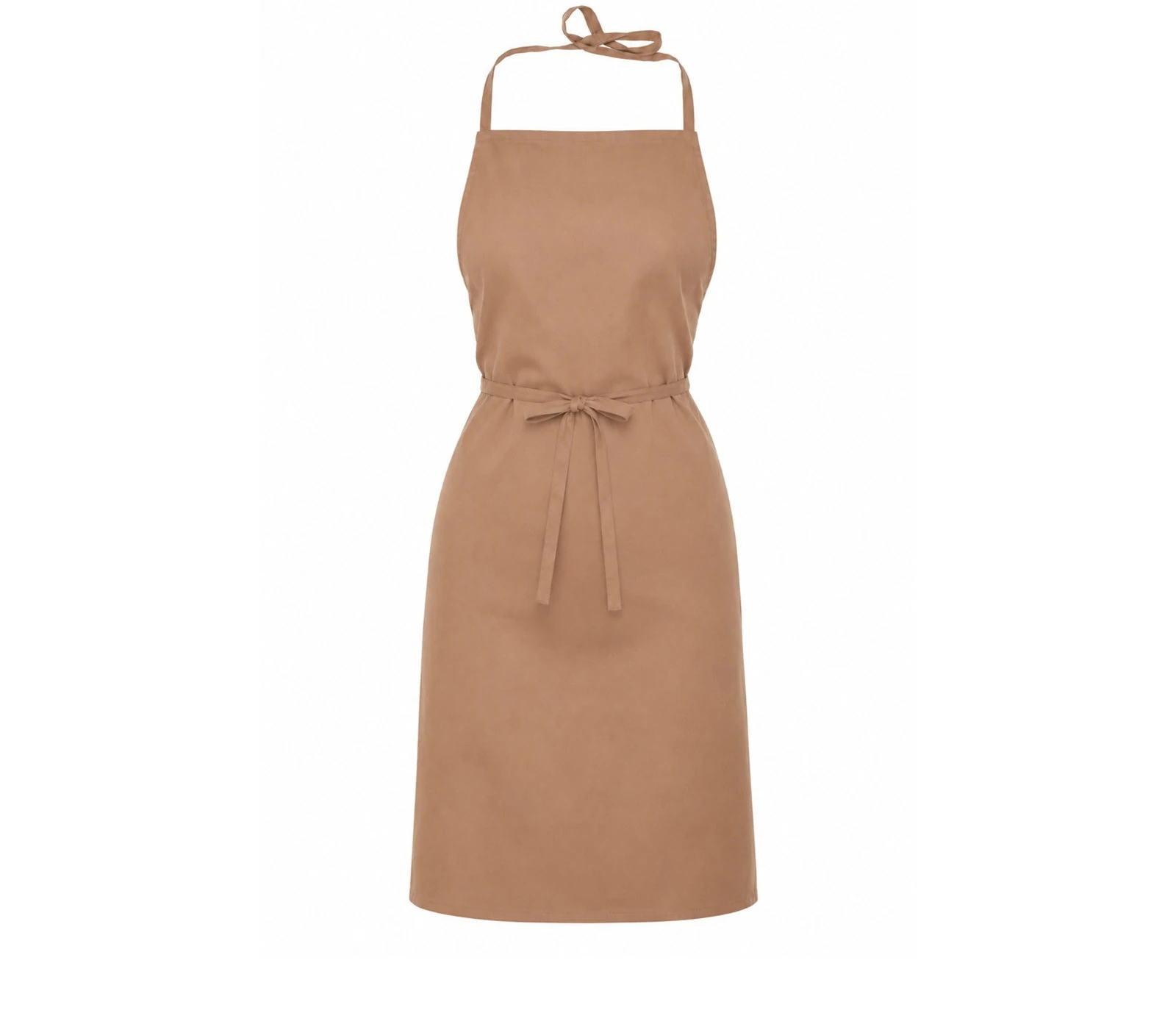 Plain Beige Bib Apron Features Adjustable Neck and Waist Ties for a Secure Fit